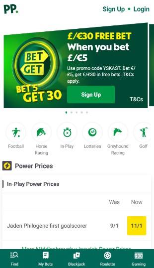 PaddyPower Homepage Sports UK