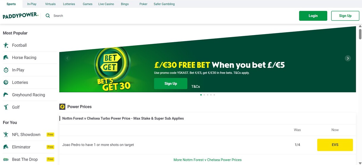 PaddyPower Homepage Sports UK