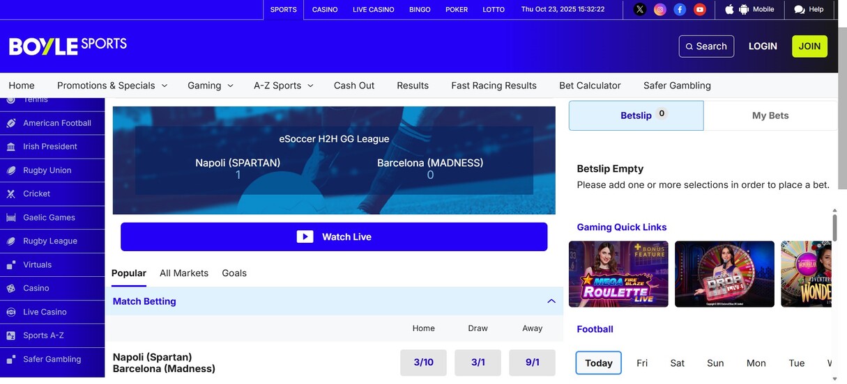 Boylesport Inplay Sportsbetting UK