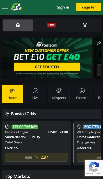 Fanteam Homepage Sportsbook UK mobile version