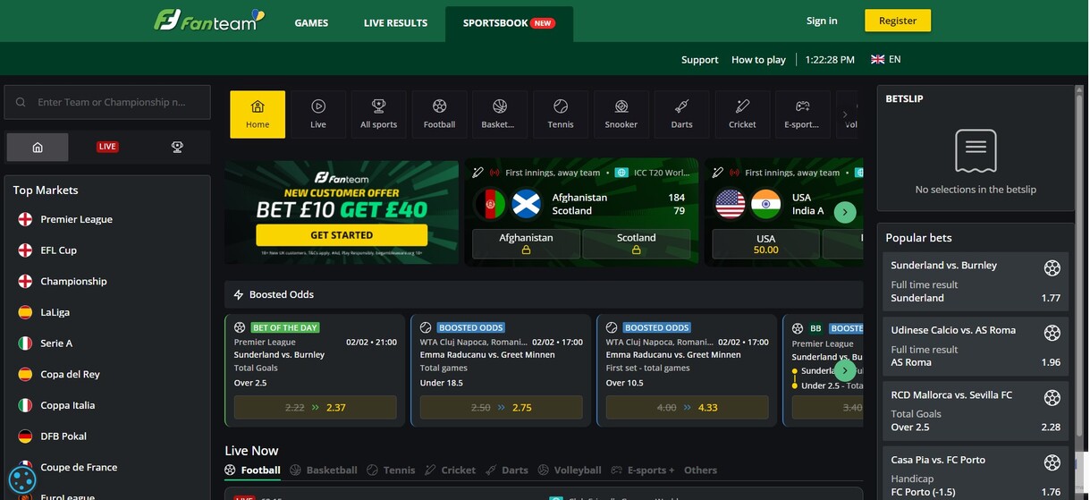 Fanteam Homepage Sportsbook UK