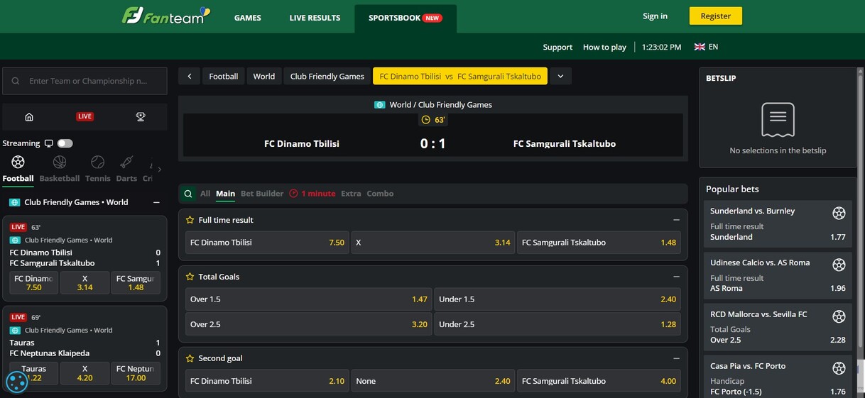 Fanteam Live betting Sportsbook UK pc