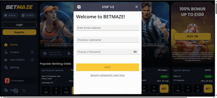 Betmaze Registration step2
