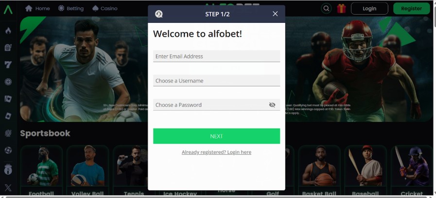 Alfobet Sports Uk Registration Step2