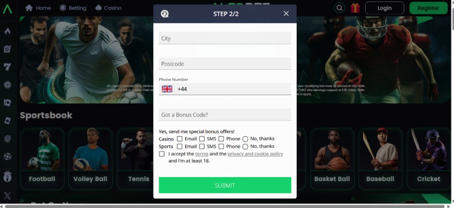 Alfobet Sports Uk Registration Step3