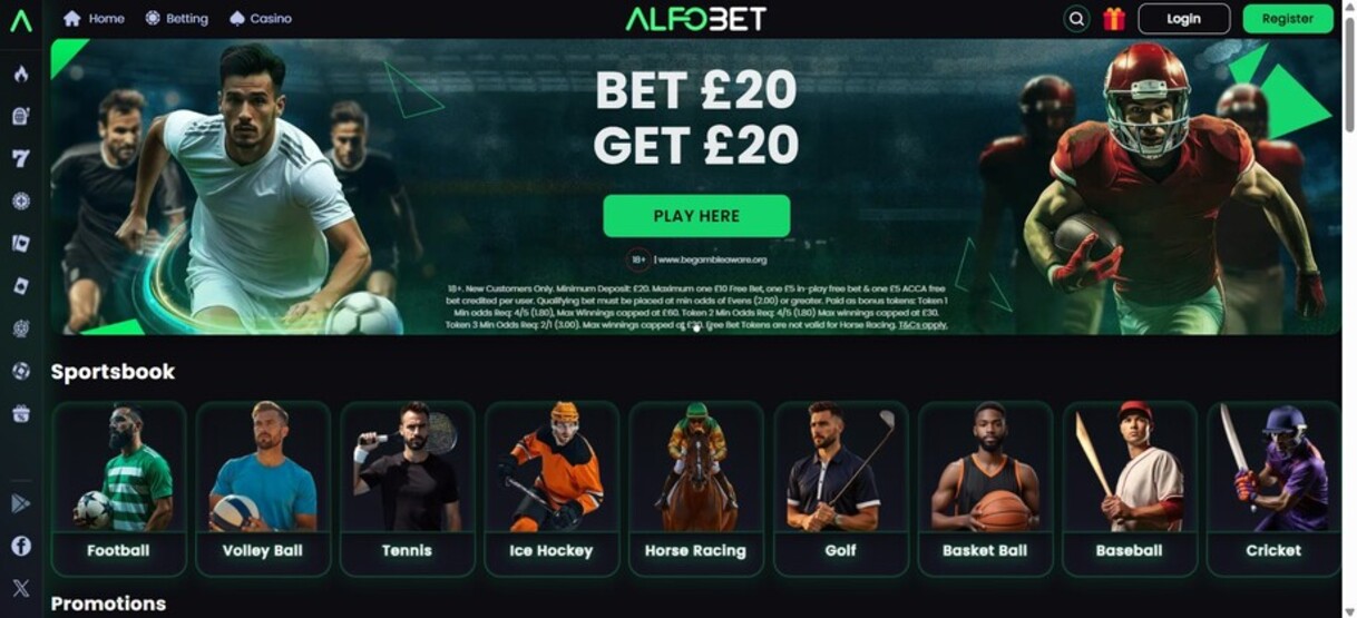 Alfobet Sportsbook Homepage UK pc