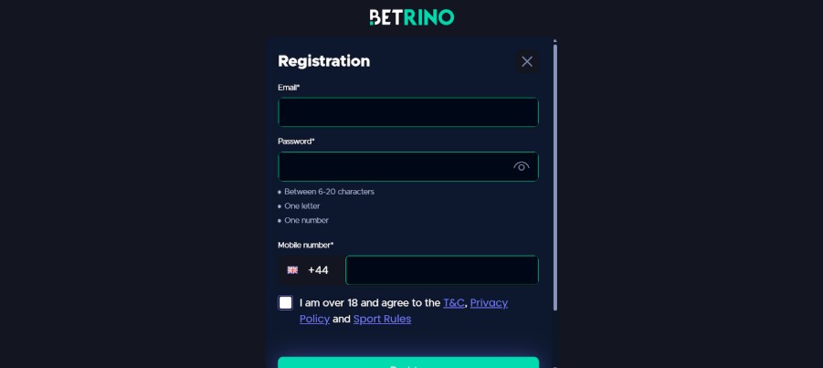 Betrino Sports UK Registration Step2