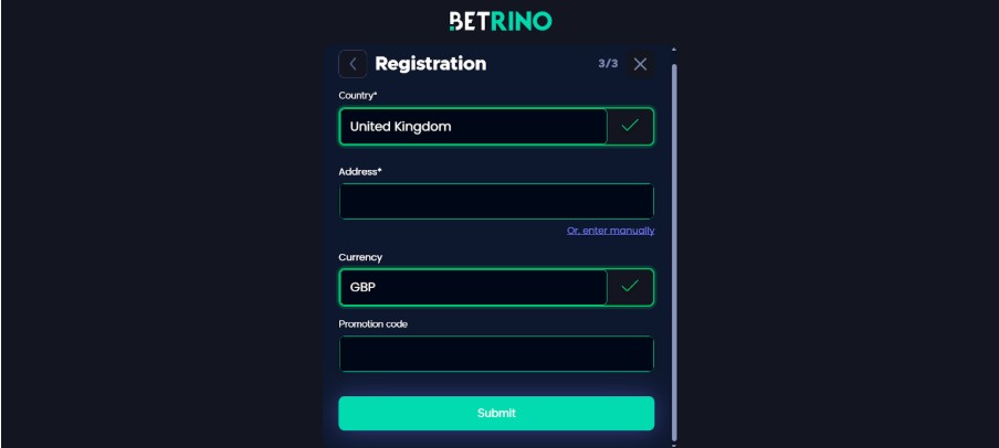 Betrino Sports UK Registration Step4