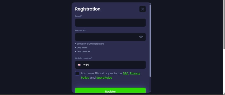 Fruity King Sports UK Registration Step2