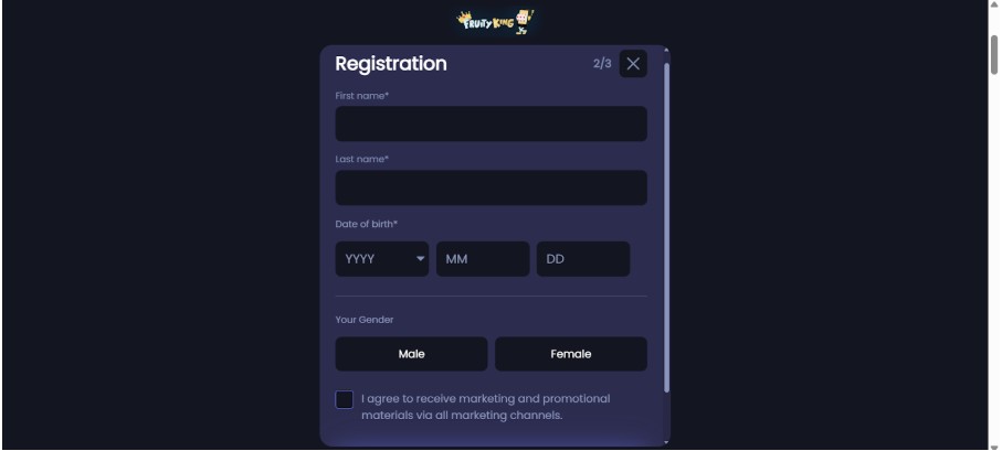 Fruity King Sports UK Registration Step3