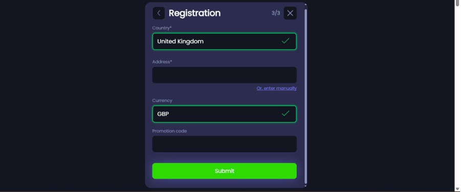 Fruity King Sports UK Registration Step4