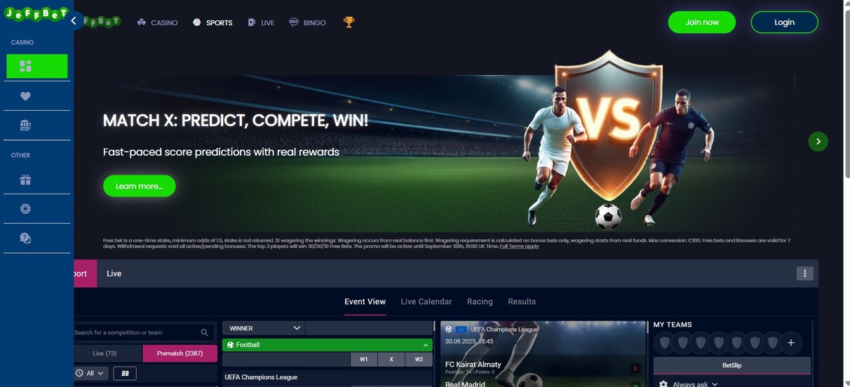 Jeffbet UK Sports Homepage