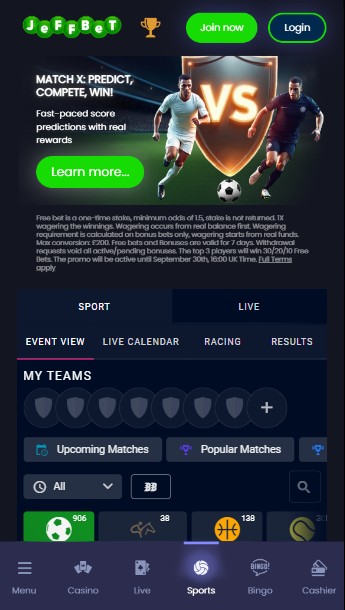 Jeffbet UK Sports Homepage