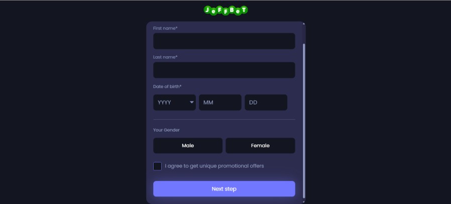 Jeffbet UK Sports Registration Step3