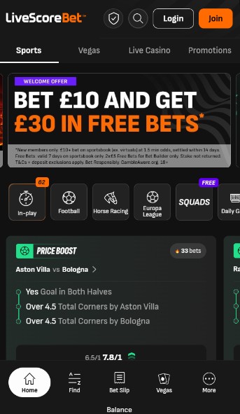Livescorebet Sports UK Homepage mobile