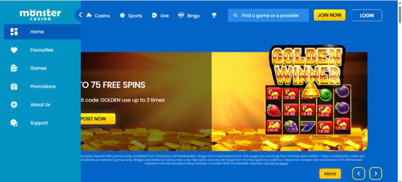 Monster Casino UK Sports Registration Step1