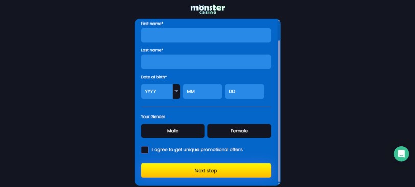 Monster Casino UK Sports Registration Step3