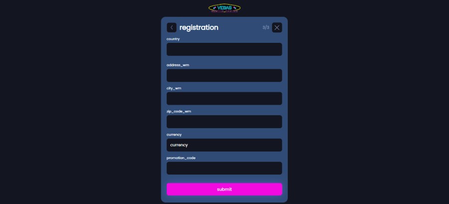 Registration Vegas Mobile Casino Sports Step4