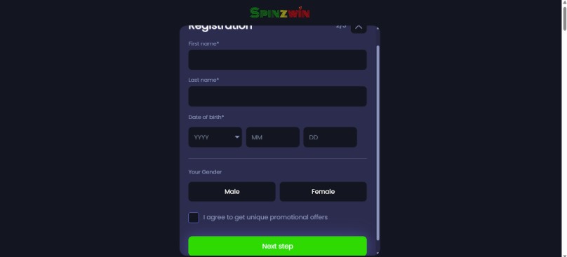 Spinzwin UK Registration Step3
