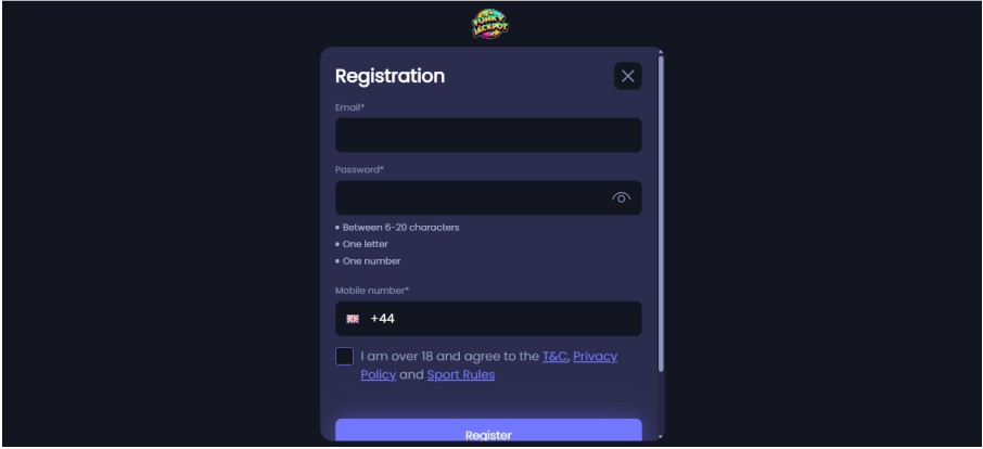 Funky Jackpot Sign up Step2