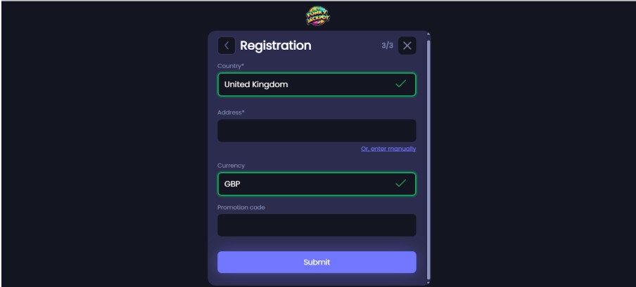 Funky Jackpot Sign up Step4