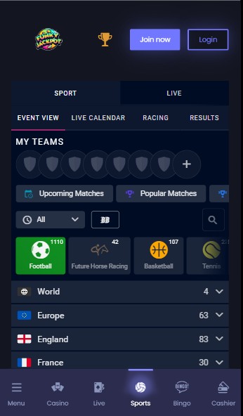 Funky Jackpot Sports Homepage