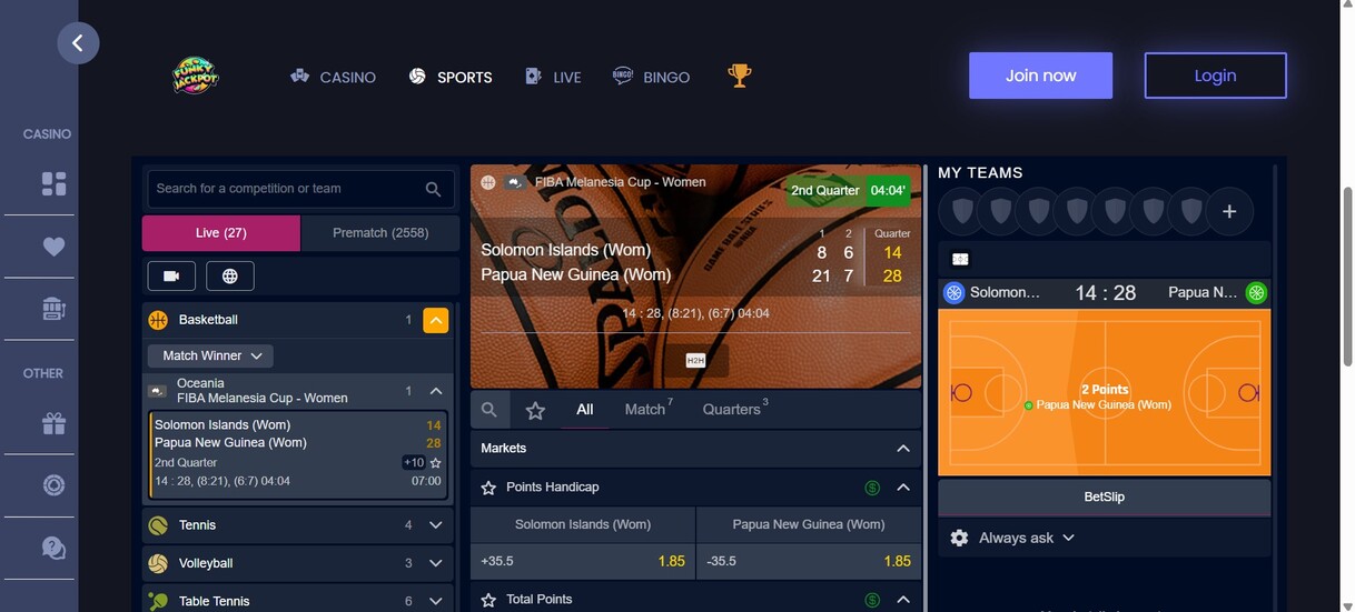 Funky Jackpot Sports Live Betting