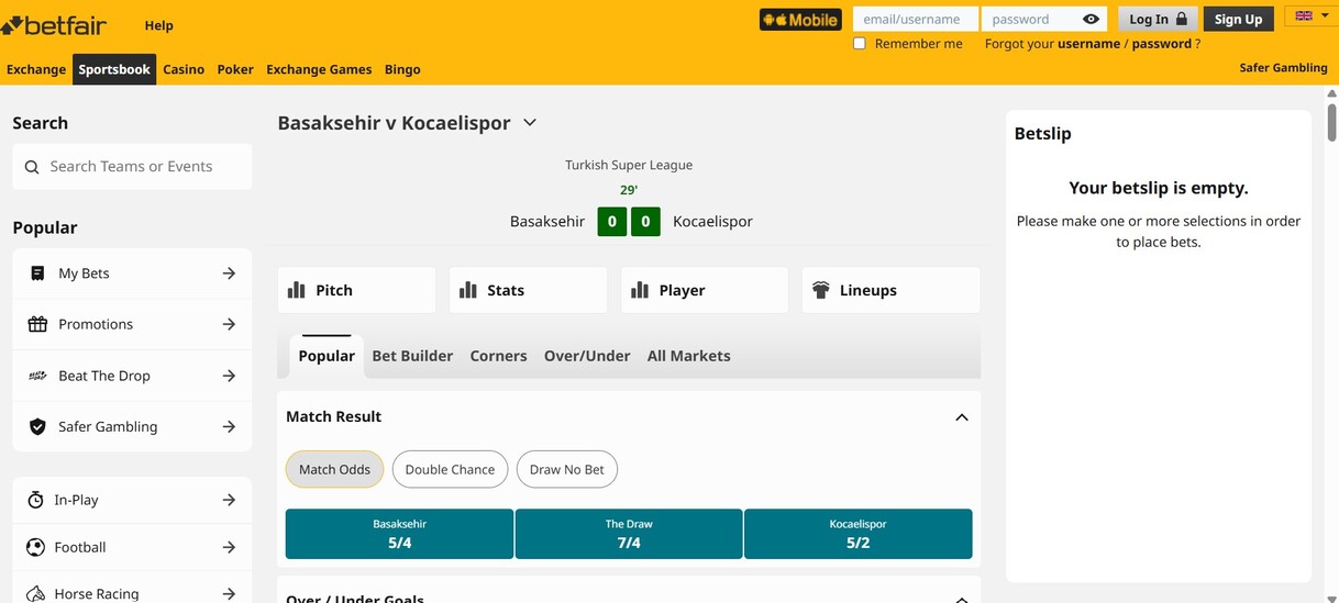 In play betting Betfair UK