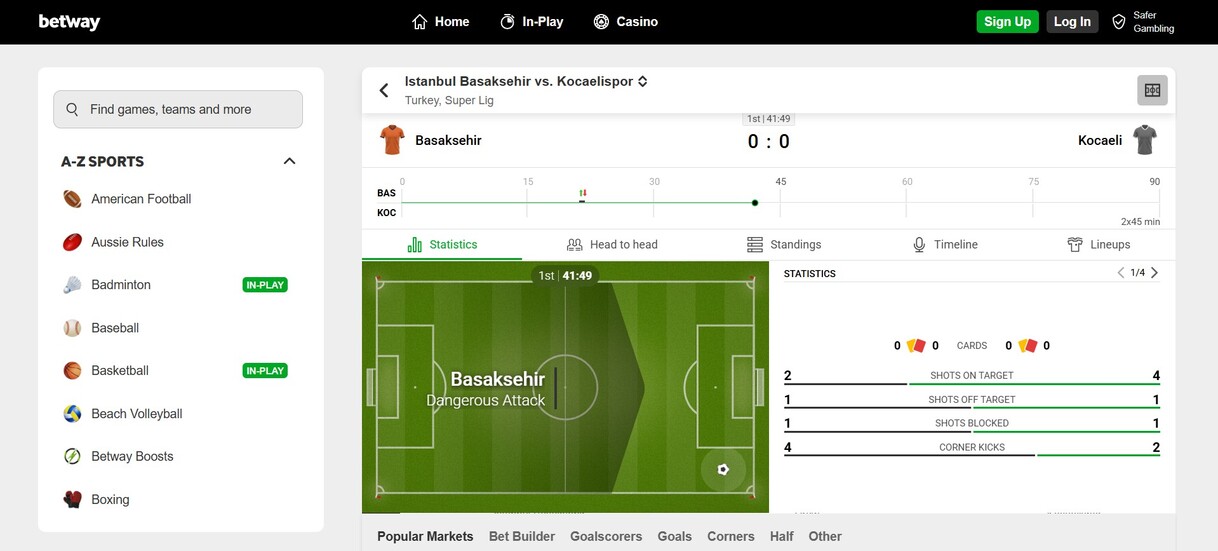 In play betting Betway UK