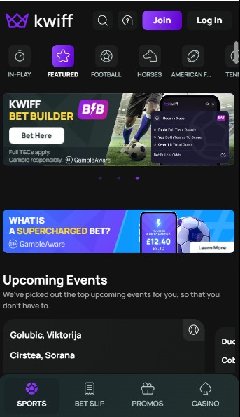 Kwiff UK Homepage mobile