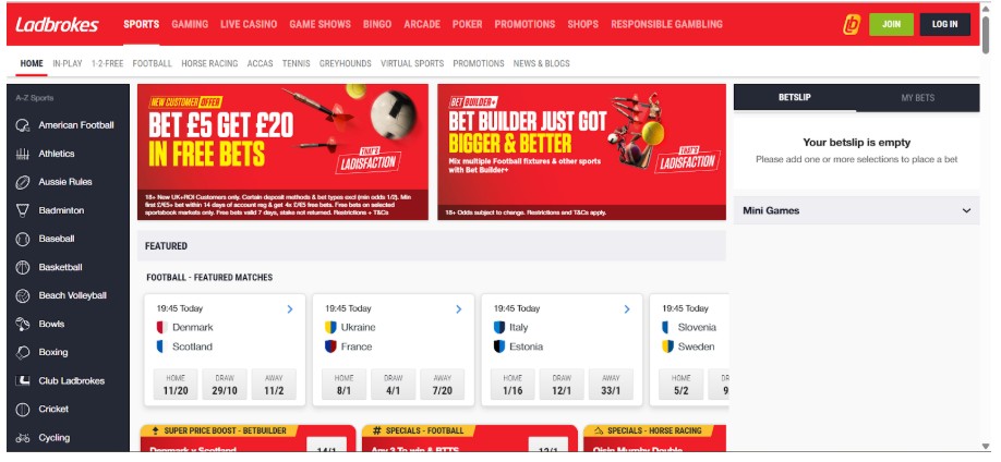 Ladbrokes UK Sports Registration Step1