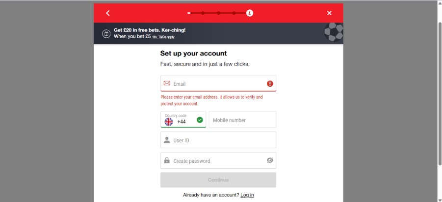Ladbrokes UK Sports Registration Step2