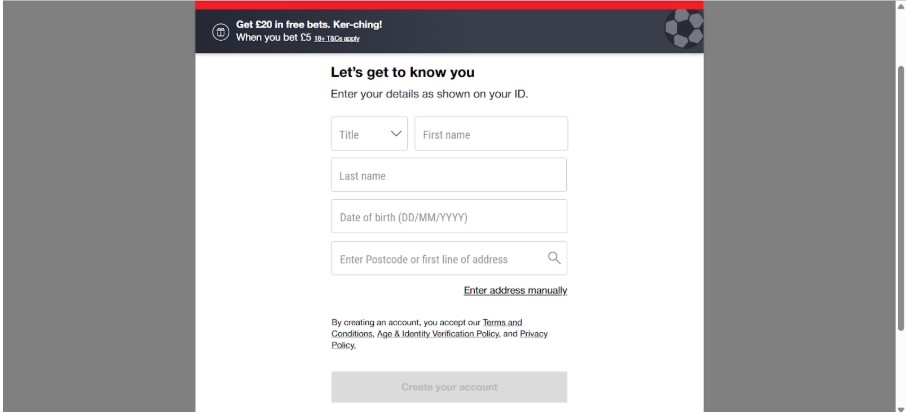Ladbrokes UK Sports Registration Step3