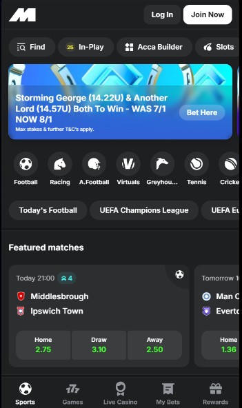 Midnite UK Homepage Sports