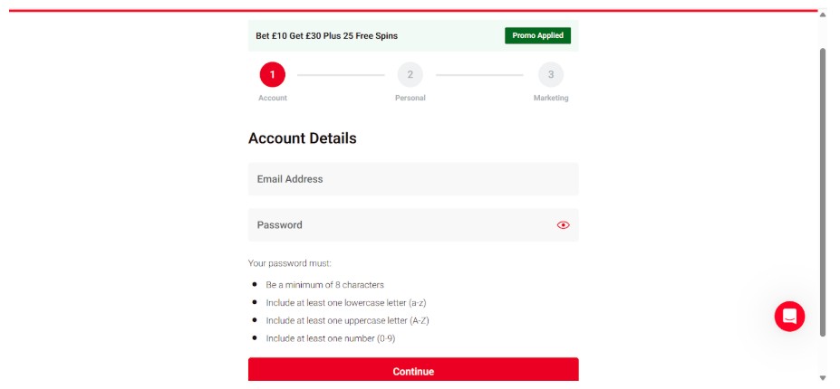 Tote UK Sports Registration Step2