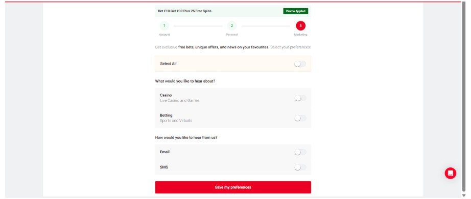 Tote UK Sports Registration Step4