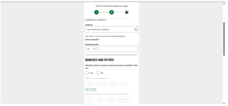 Unibet Registration UK Sports Step3