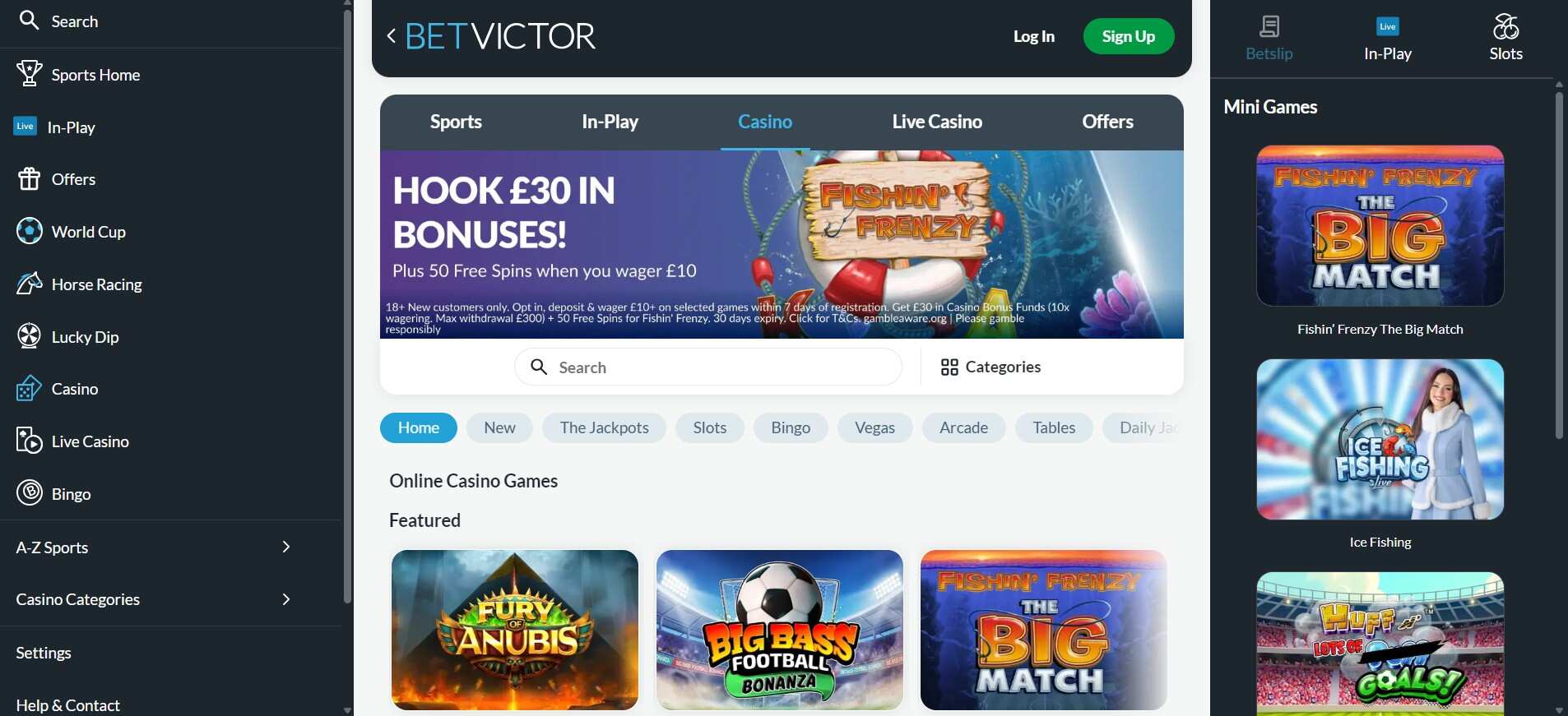 Betvictor UK Casino Homepage pc updated