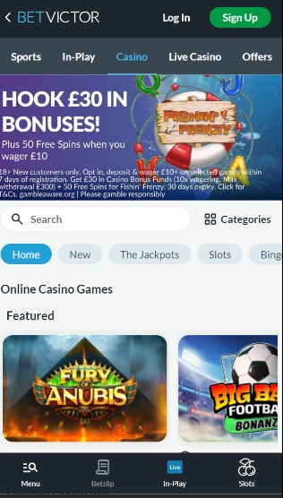 Betvictor UK Casino Homepage updated