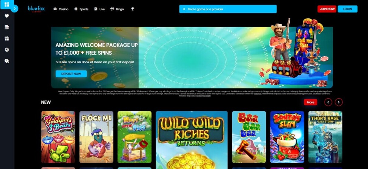 Bluefox UK Casino Homepage pc