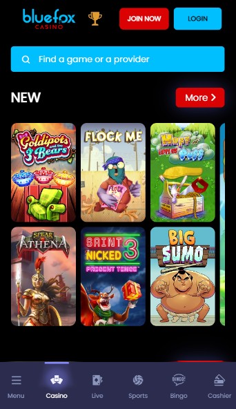 Bluefox UK Casino Homepage