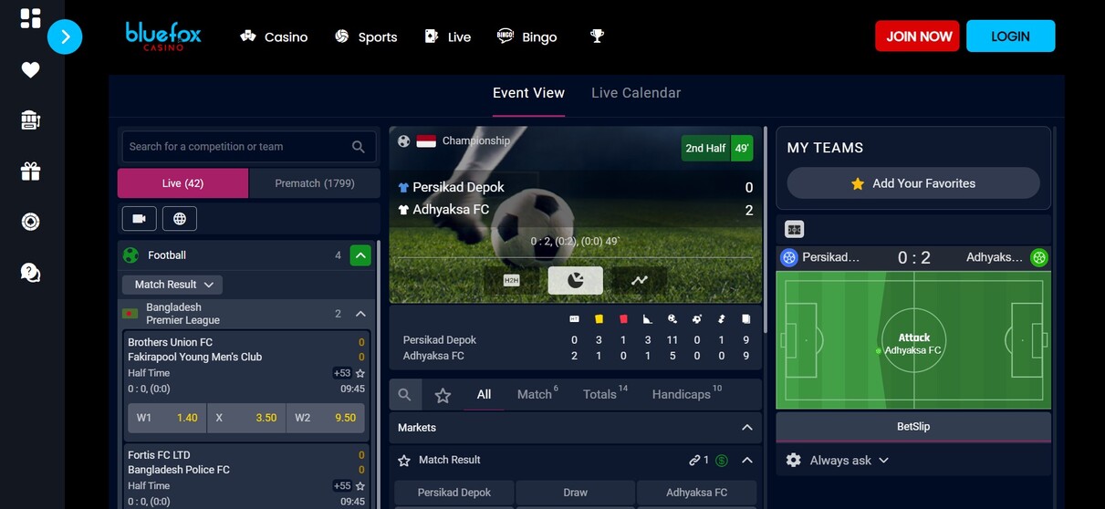 Bluefox UK Sportsbetting Live Betting pc