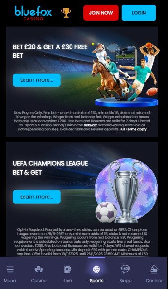Bluefox UK Sportsbetting Promotions