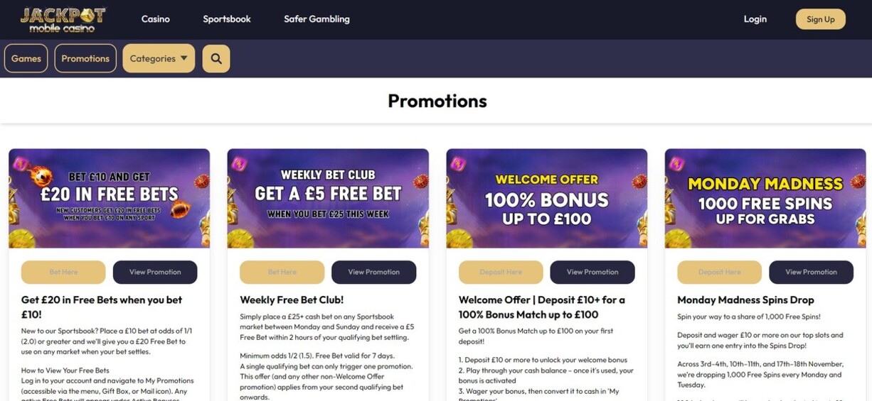 Jackpot Mobile Casino Promotions UK pc