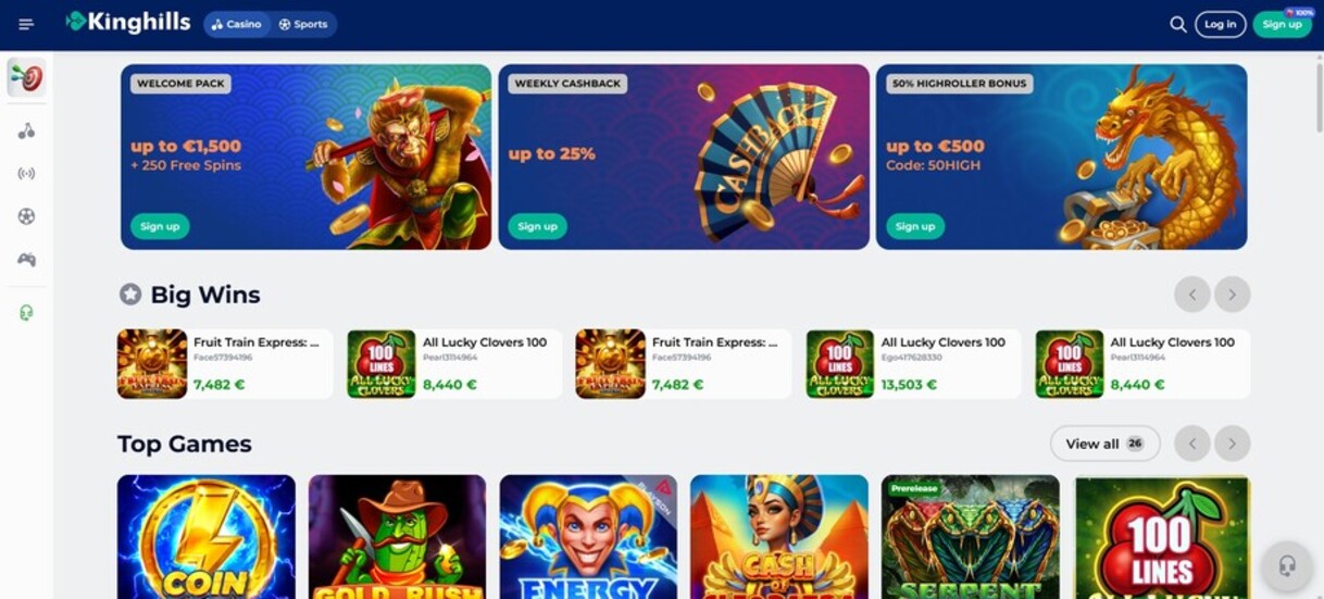 Kinghills Casino Homepage UK