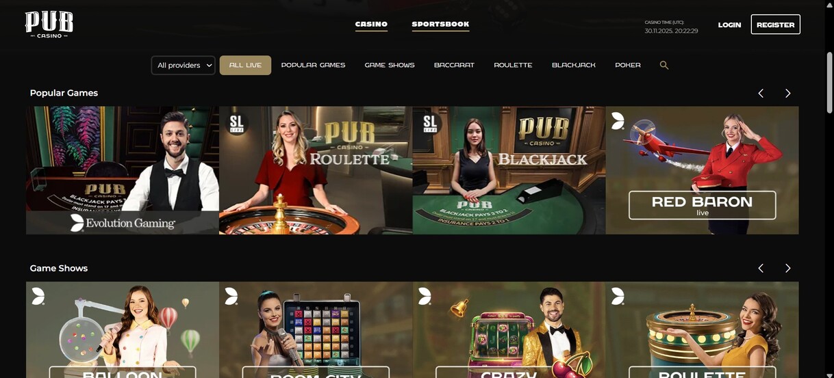 Live Casino Pub Casino UK pc