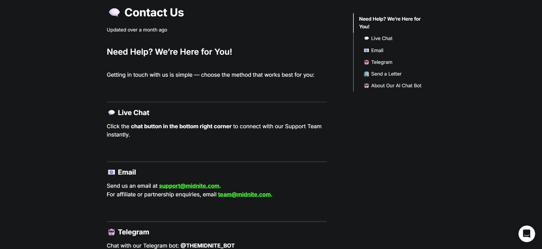 Midnite Casino Customer Support UK pc