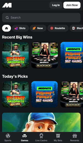Midnite Casino Homepage UK