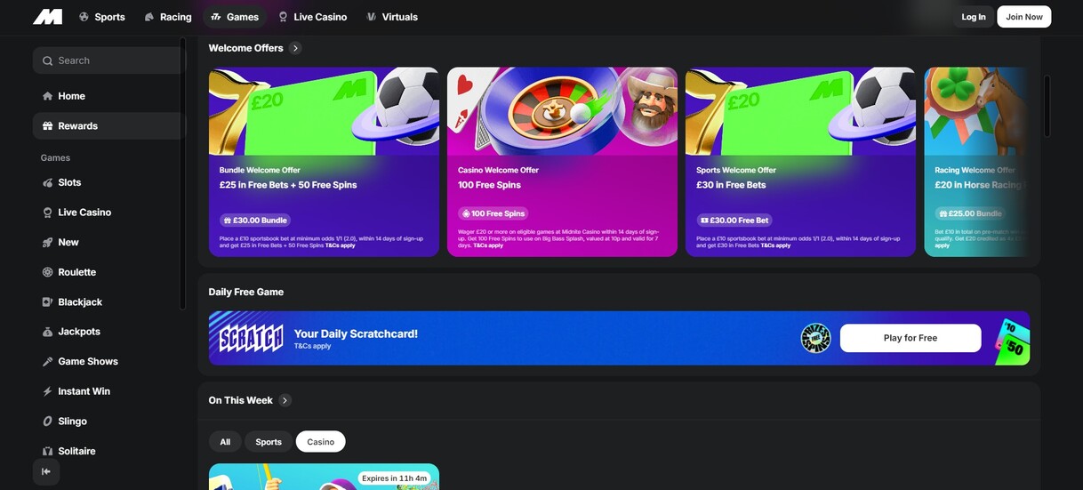 Midnite Casino Promotions UK pc