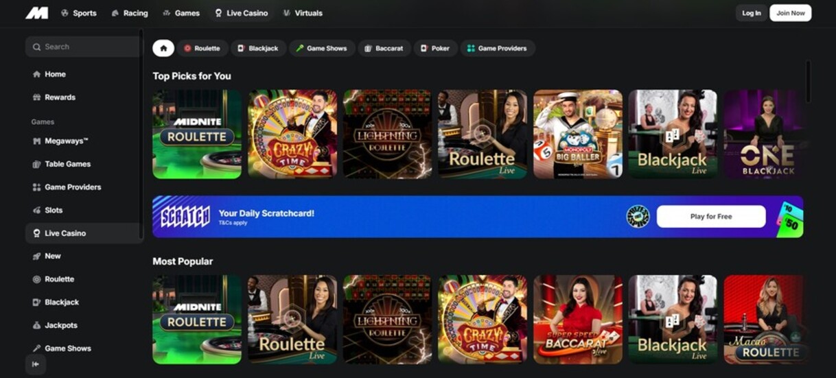 Midnite Live Casino UK pc